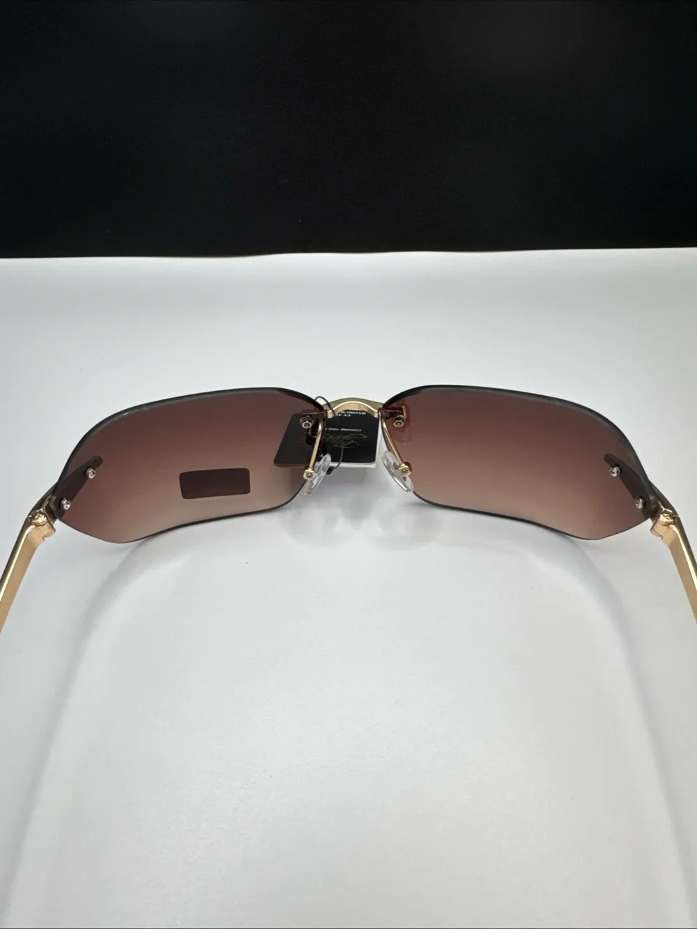 Rimless Men's Sunglasses with Pink Gradient Lenses and Gold Frame